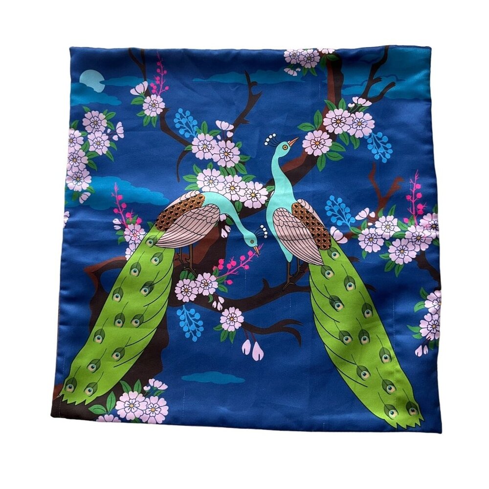 India Circus by Krsnaa Mehta Peacock Floral Pillow Cushion Cover Satin 16" *Read
